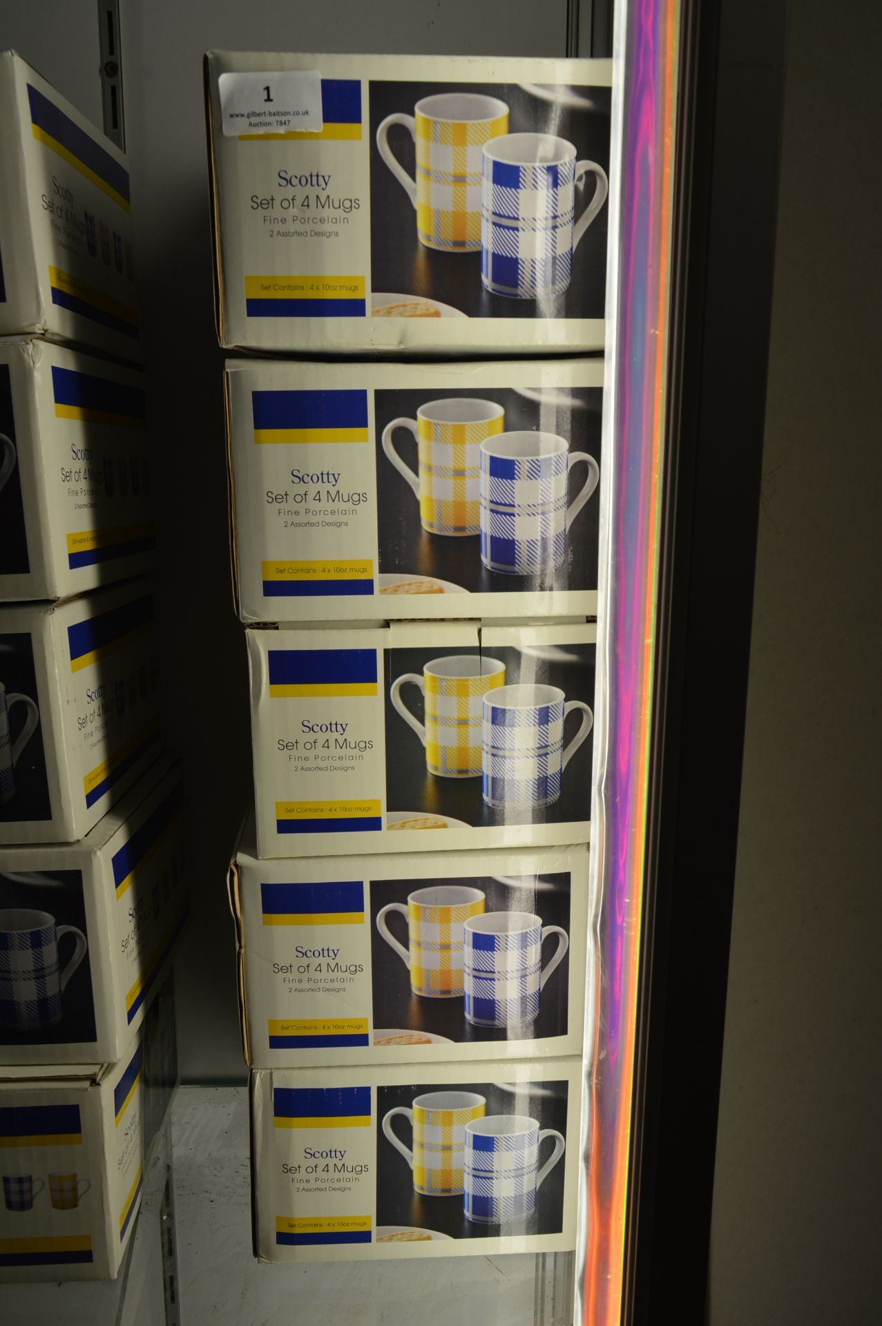 Five Boxes of Blue & Yellow Scotty Mugs