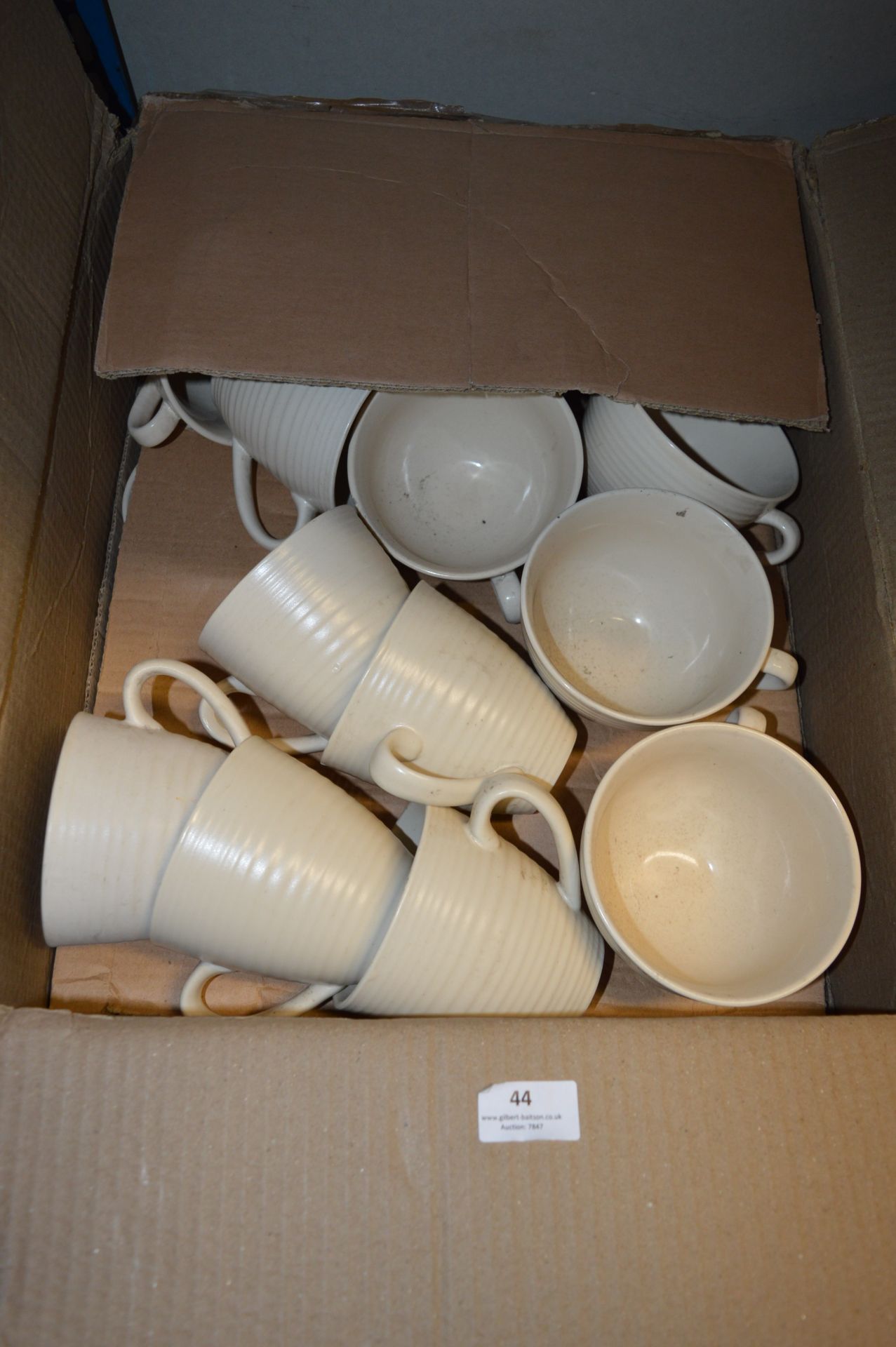 Box of Assorted Cream Coffee Cups and Mugs