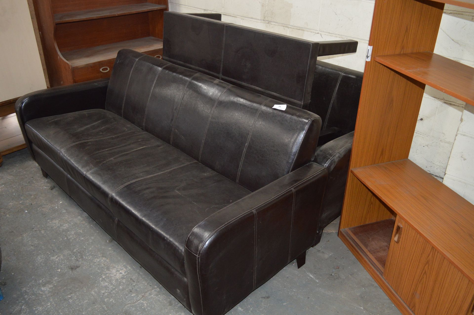 *Two Faux Leather Reception Settees with Matching Table