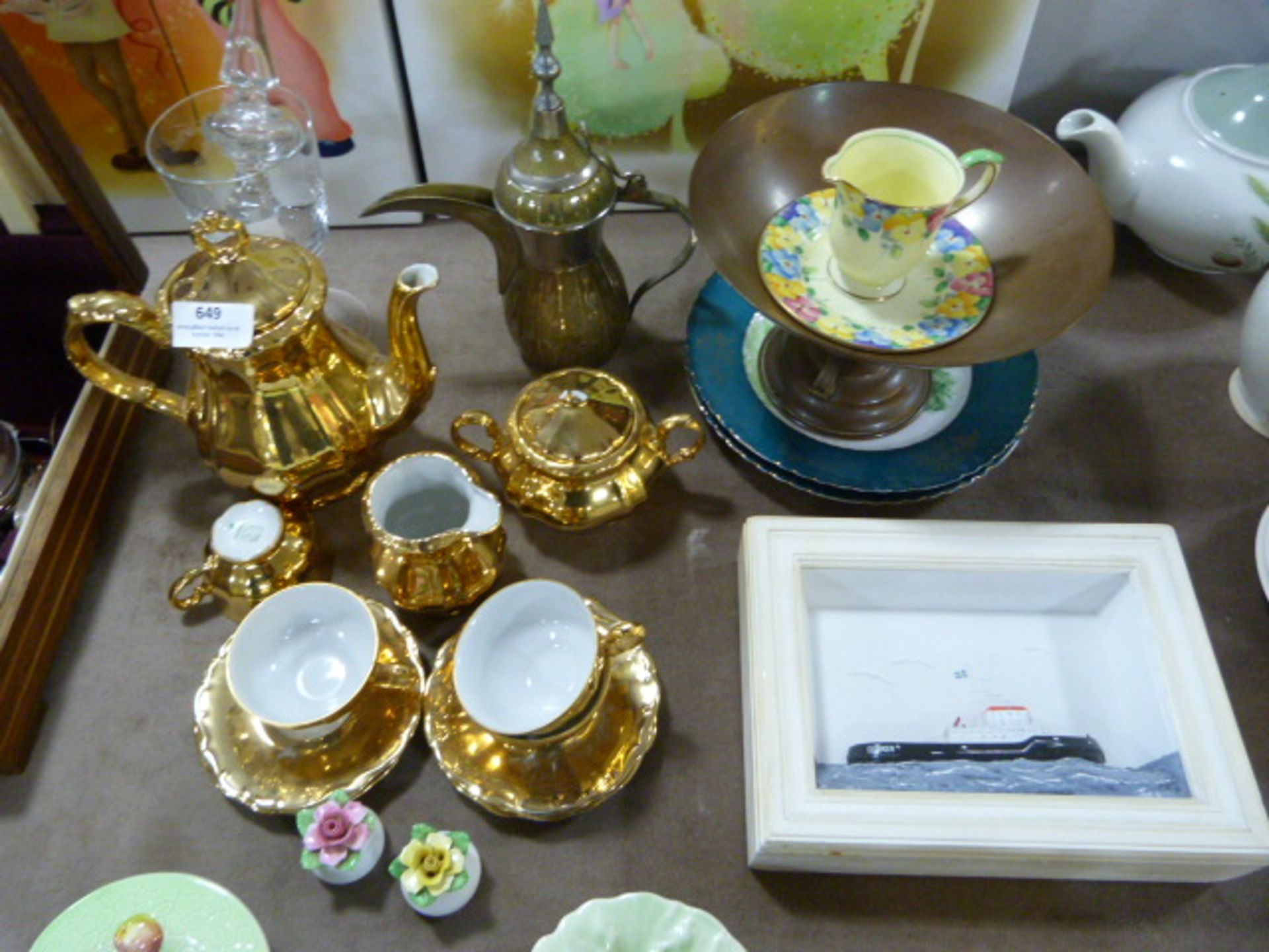 Assorted Decorative Ware Including Copper Bonbon Dish, Middle Eastern Coffee Pot, Gilt Coffee Set,