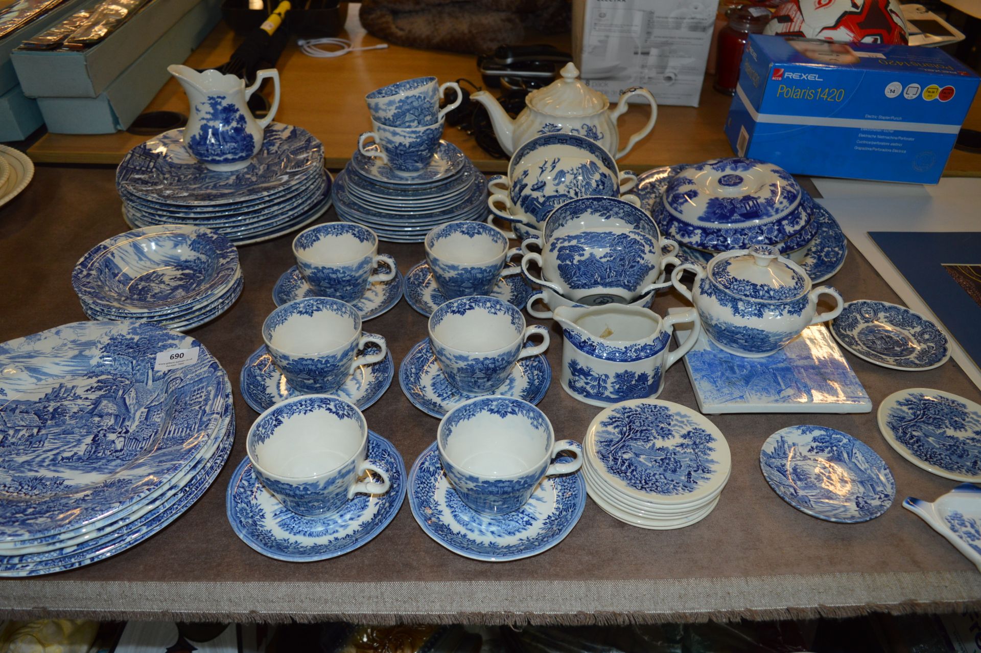 Large Quantity of Blue & White Dinnerware and a Tea Set