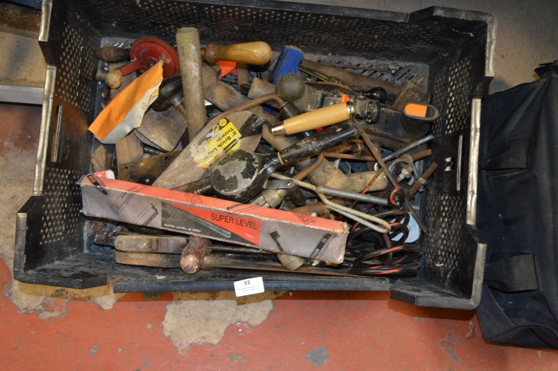 Basket Containing Bricklayers and Joiners Tools etc.