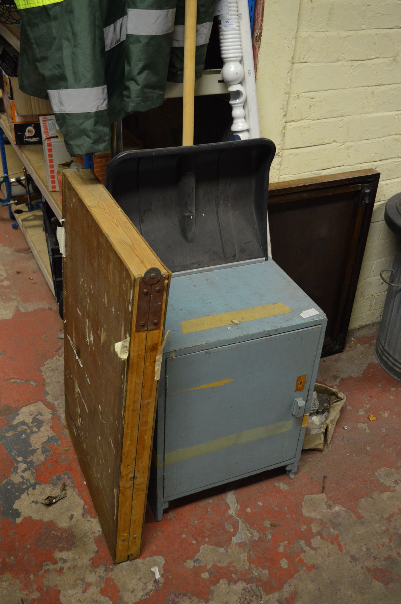 Blue Wooden Cupboard, Paste Table, Snow Shovel and a Curtain Pole