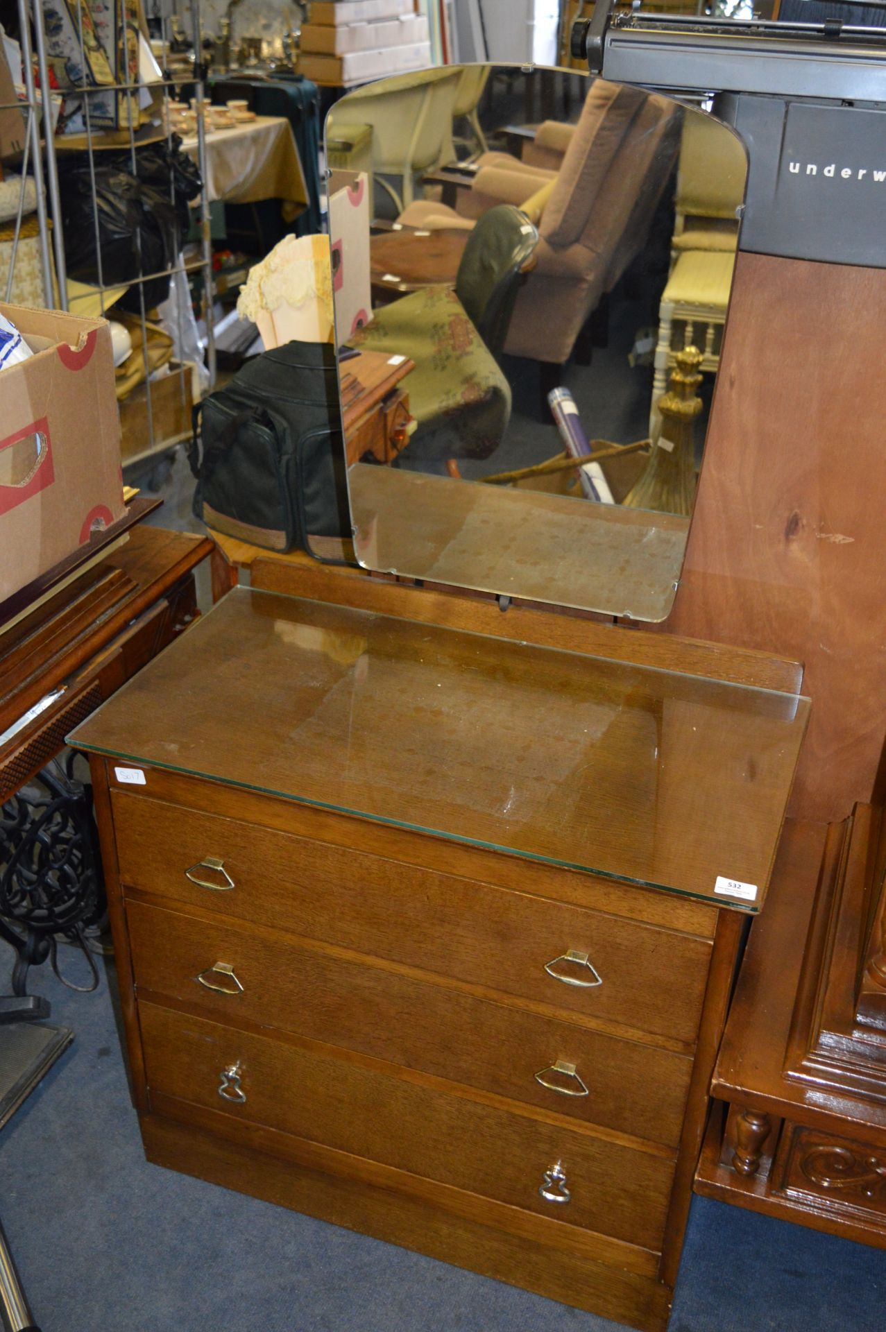 Oak Dressing Table with Mirror and Plate Glass Top