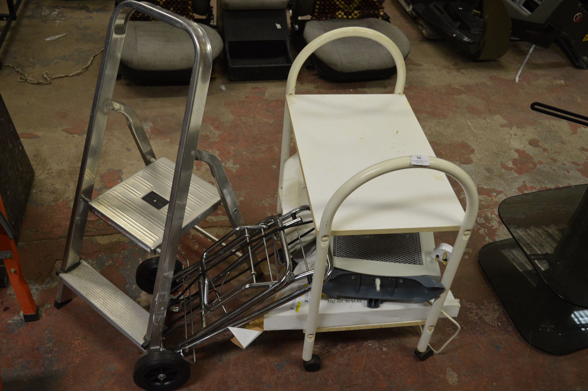 Mixed Lot; Two Teir Trolley, Aluminium Steps, Luggage Trolley, etc.