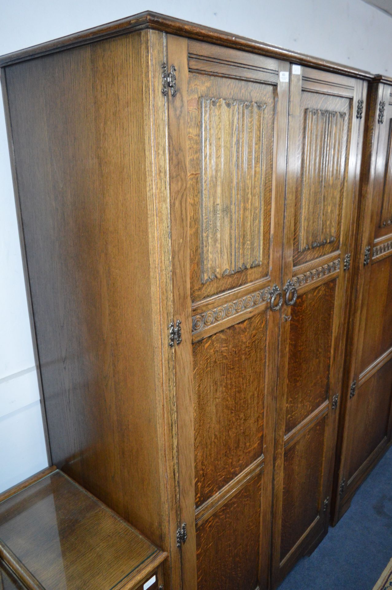 Oak Double Door Gent's Wardrobe with Linen Fold Panels