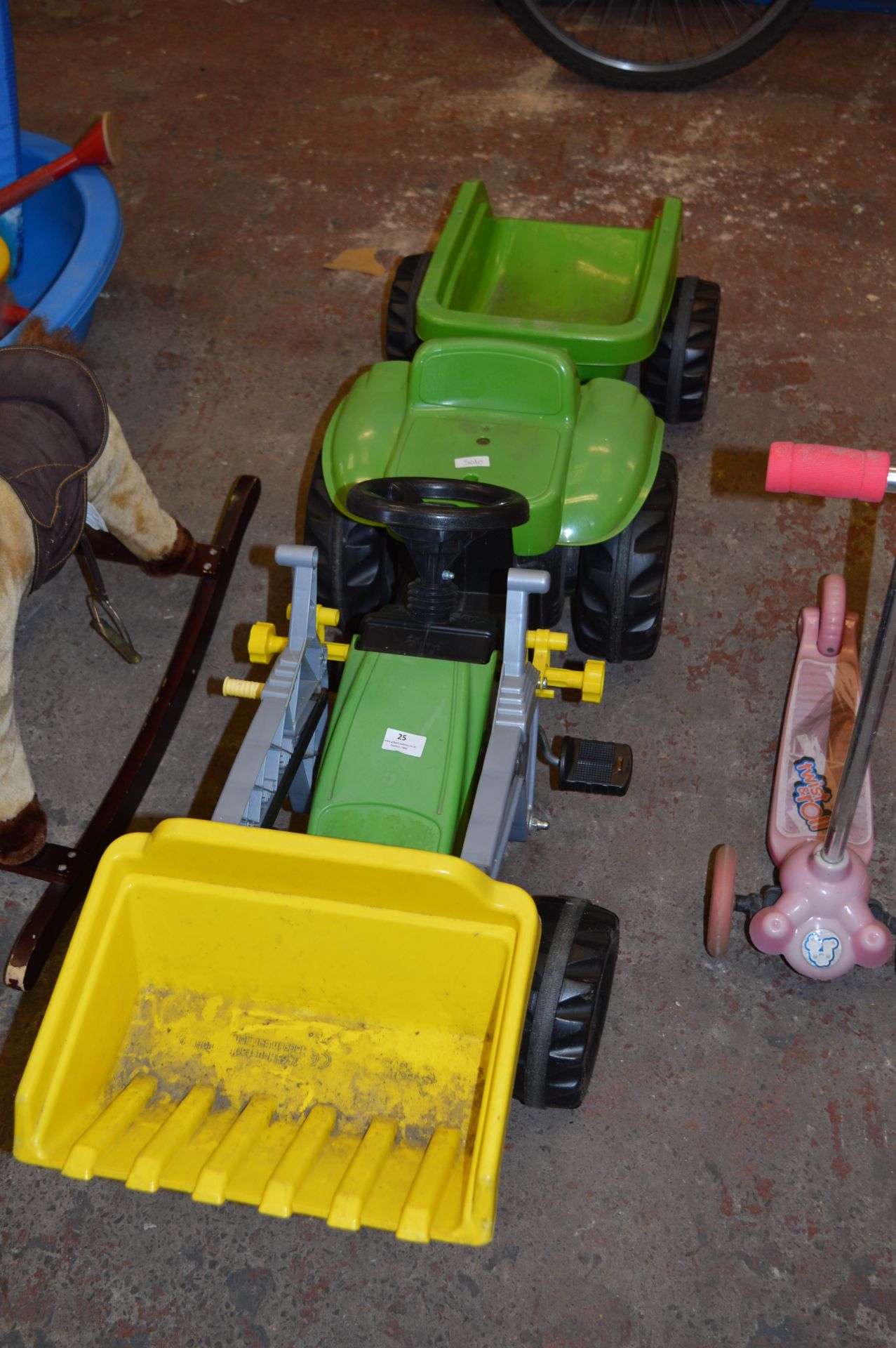 Child's Pedal Powered Tractor with Front Loader and Trailer