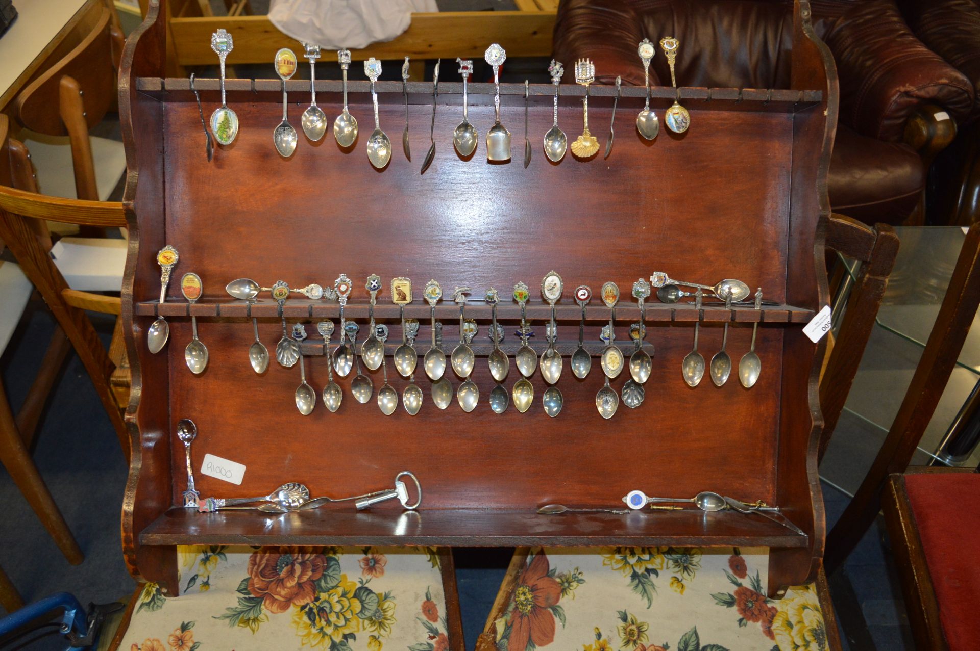 Collection of Souvenir Spoons with Rack