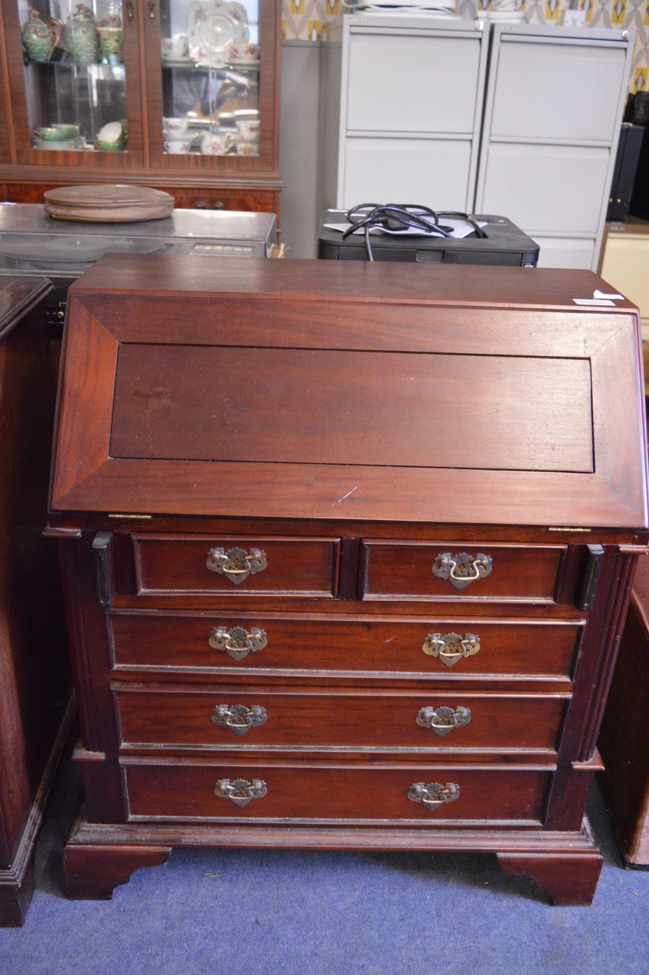 Mahogany Bureau on Bracket Feet with Fitted Interior