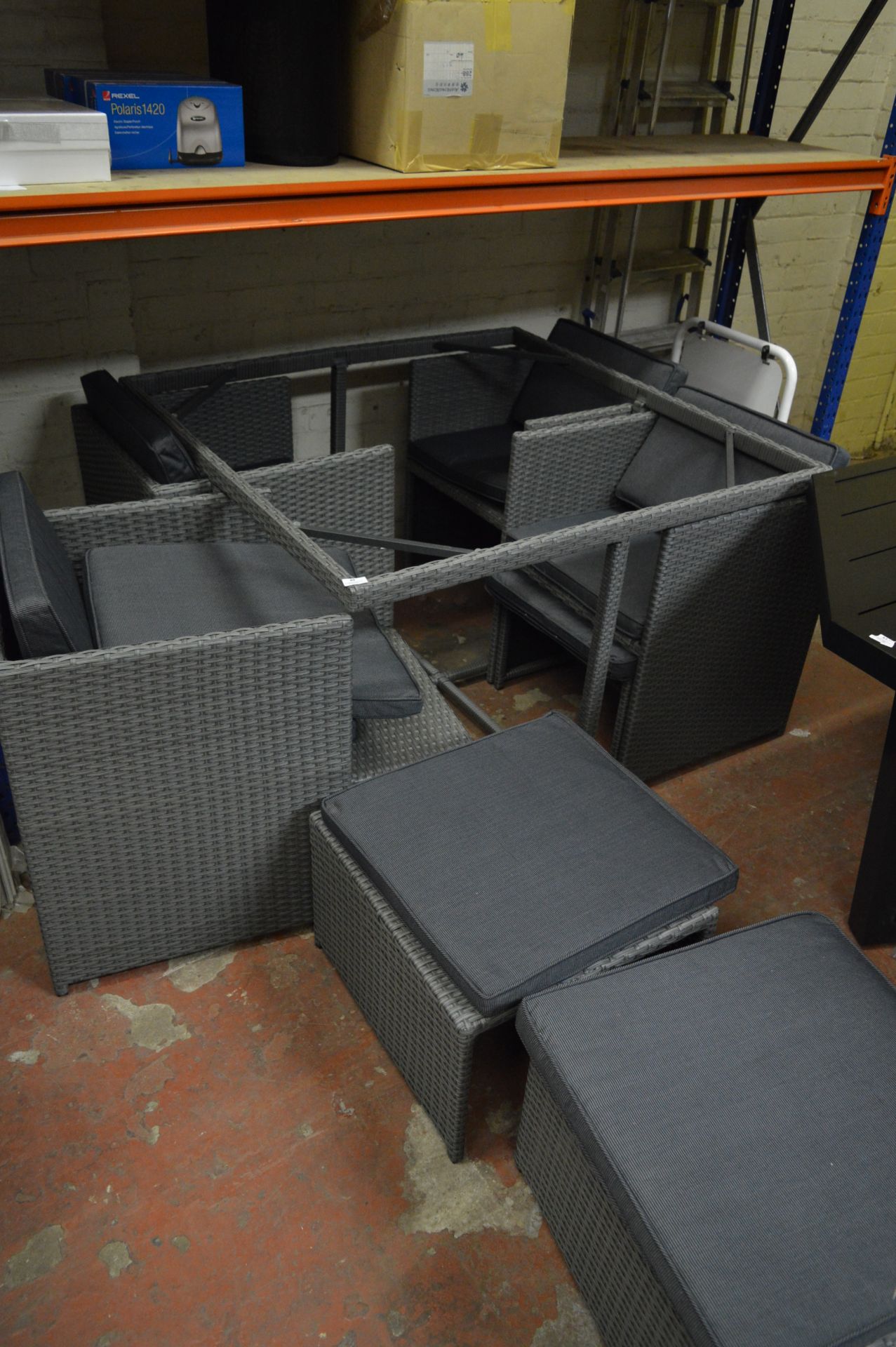 *Nine Piece Patio Set; Four Chairs Four Footstools and a Table (Brackets, No Top)