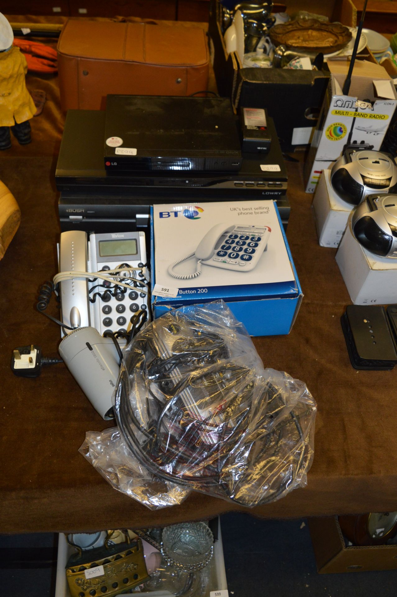 Assorted Electrical Items; LG DVD Player, Lowry DVD Player, Big Button Telephones, Hair Dryer and TV