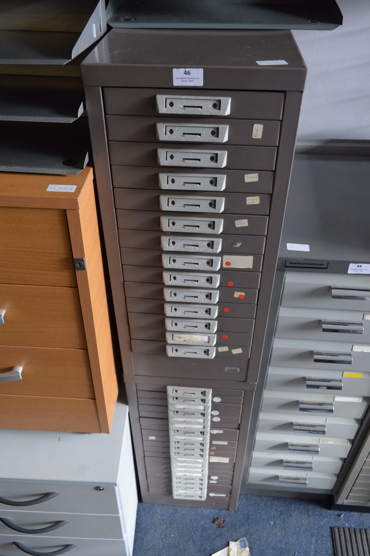 Twenty Drawer Metal Filing Cabinet and a Fourteen Drawer Metal Filing Cabinet