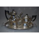 4 Piece Silver Plated Tea/Coffee Set with Plated Tray