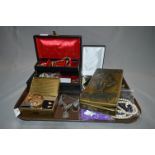 Tray containing collection of Costume Jewellry including Necklaces, Brooches etc & A Handkerchief