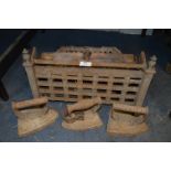 Cast Iron Fire Front, Dog Grate and Irons