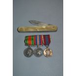 3 Miniature Medals & Pen Knife for Squadron Leader F.Hinch RAF