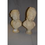 2 18th Century Lady & Gent Pottery Busts