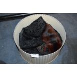 Thornton Valley Hat Box containing Fur Shoulder Wraps