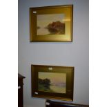 Pair of Gilt Framed Watercolours - Lakeside Landscapes