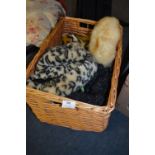 Basket containing Vintage Fur Hats and Clothing