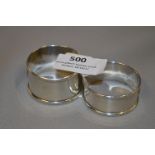 2 Hallmarked Silver Napkin Rings - 18 Grams