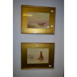 Pair of Gilt Framed Watercolours Signed H Wilson - Coastal Scenes