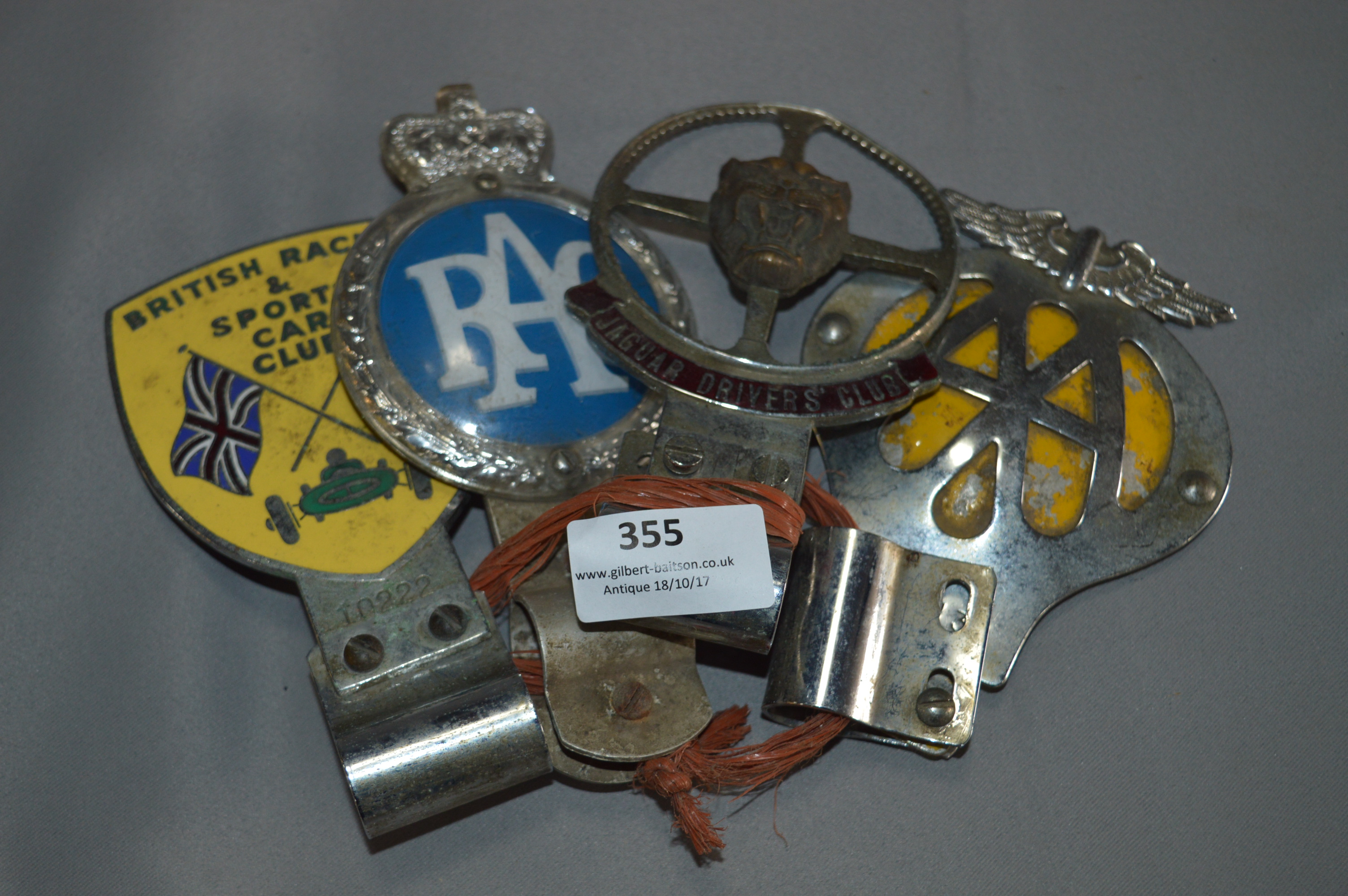 Car Badges including Jaguar Drivers Club, British Racing, AA and RAC