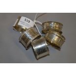 5 Assorted Hallmarked Silver Napkin Rings - 96 Grams
