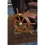 Mahogany & Brass Ships Wheel from Hull Trawler Somerset Maugham H329 - 4 Time Silver cod Trophy