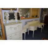 White & Gilt Part Bedroom Suite comprising of Tall Boy, Kidney Shaped Dressing Table, Headboard with