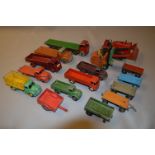 Tray containing 15 Dinky Diecast Vehicles, Trucks and Trailers etc