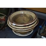 Collection of Brown and Cream Glazed Bread Mixing Bowls