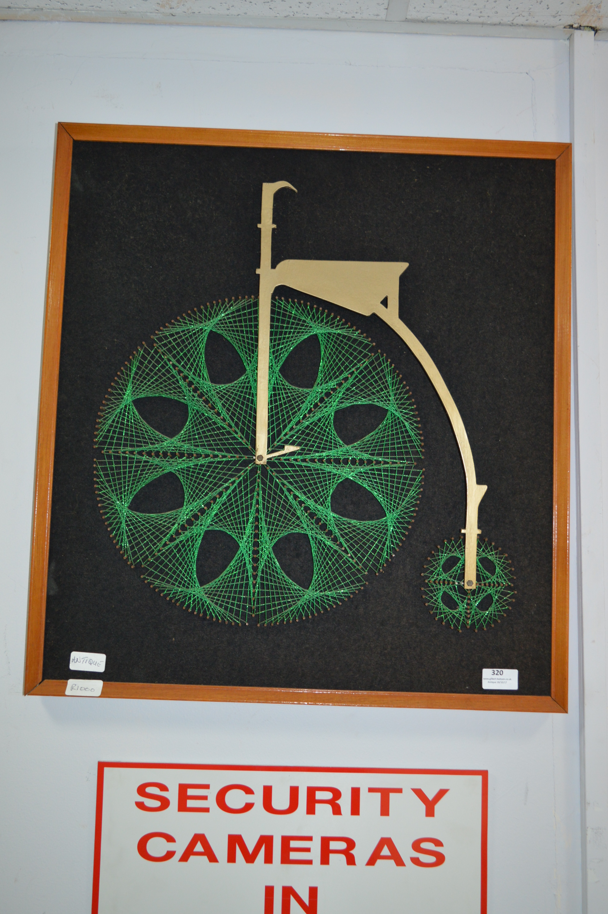 1960's Framed Cotton and Pin Picture Depicting a Penny Farthing