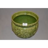 Victorian Green Pottery Jardiniere with Lion Decoration