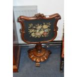 Victorian Mahogany Folding Fire Screen Table with Woolwork Panel