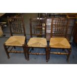 Set of 6 Early 19th Century Oak & Elm Country Dining Chairs with Rush Seats