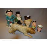 5 Toby Jugs - 1 Musical & Eastgate Pottery Leopard Figurine