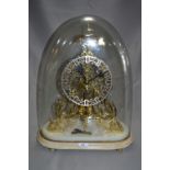 Victorian Brass Skeleton Clock under Glass Dome on Marble Base 53cm Tall - Please note in house P+