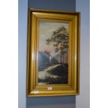 Gilt Framed Oil on Canvas Depicting a Country Mill Scene Initialed J.S 1919