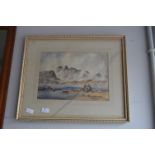 Framed Water Colour of a Coastal Landscape