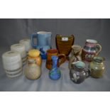 Collection of Studio Pottery Vases, Amber Glass Vase, Victorian Jugs and Light Shades