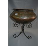 Copper Spittoon on Metal Stand