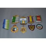 4 Masonic Medallions with Ribbons and Bars