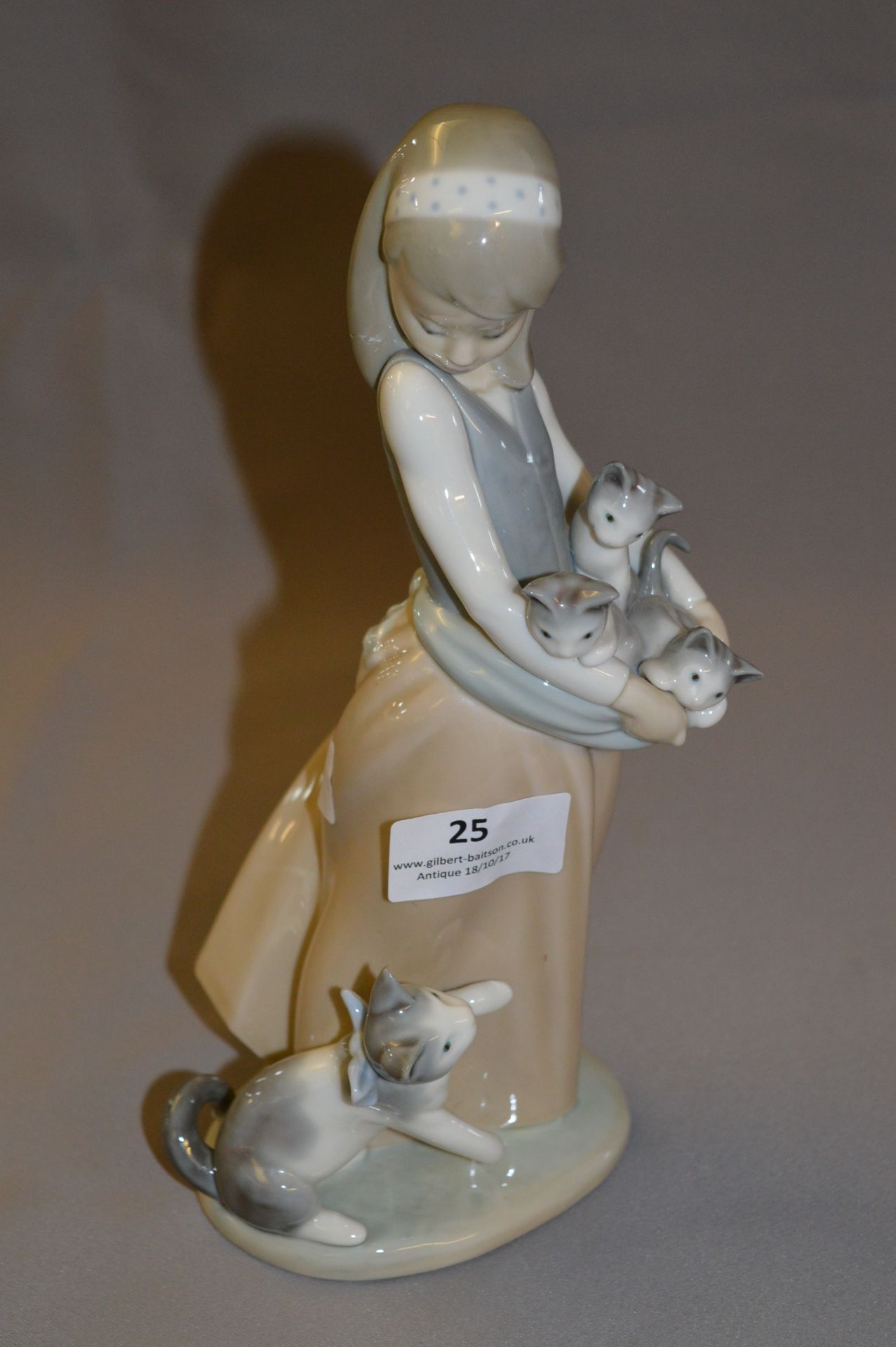 Nao Lladro Figurine - Girl with Cat and Kittens