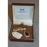 9 Carat Gold Chain & Pendant set with Pearls and Purple Stone