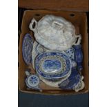 Blue & White Pottery including Basket Dishes, Meat Plate, etc