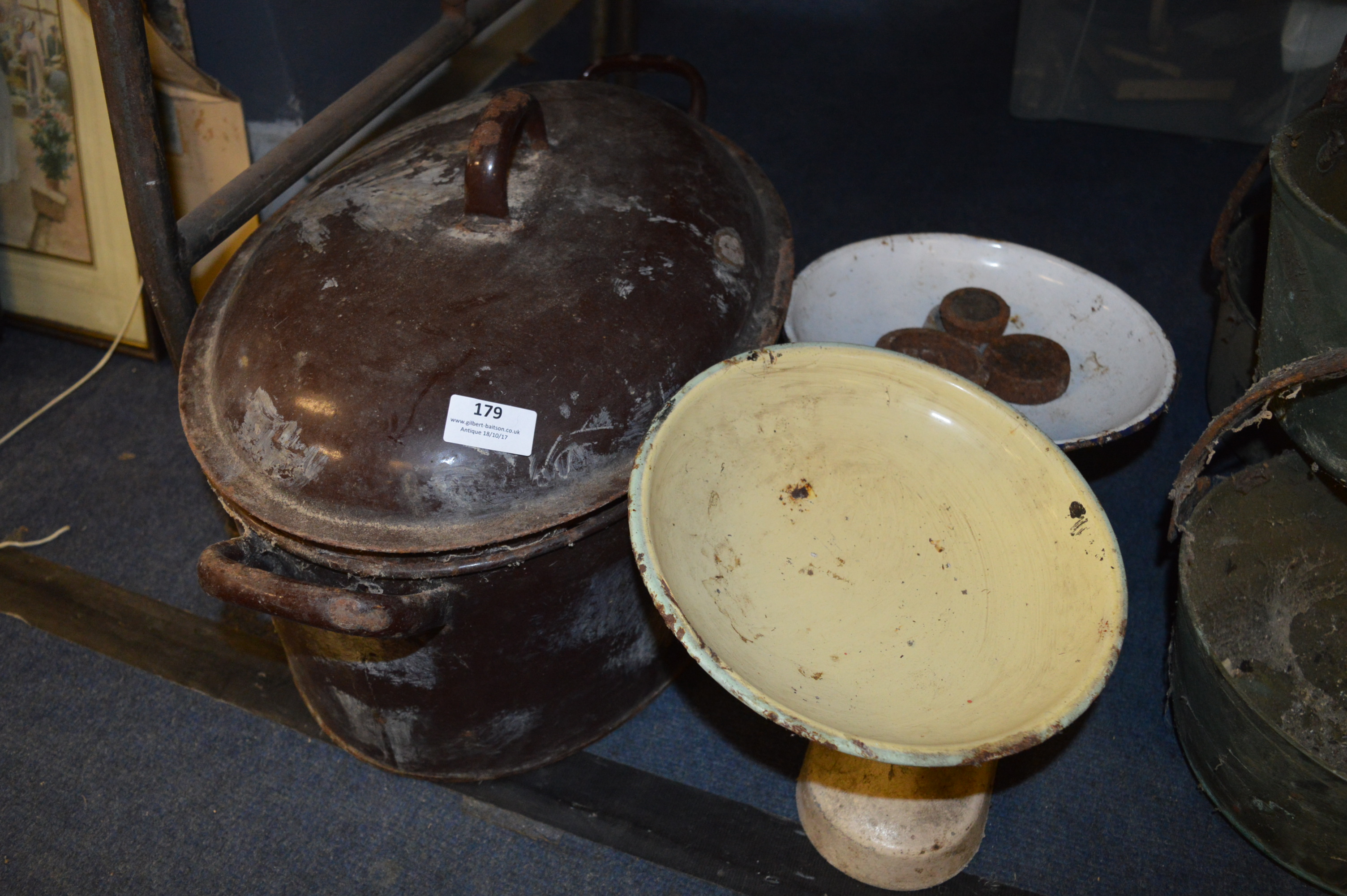 Large Brown Enamel Pan & Scales