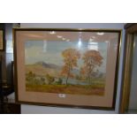 Framed Watercolor of a Cumbrian Autumn Landscape 1958 Ernest E Clarke