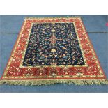 Blue and Red Floral Patterned Rug 6ft 7in x 4ft 5in