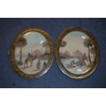 Pair of Oval Framed Oil Paintings Depicting Egyptian Scenes